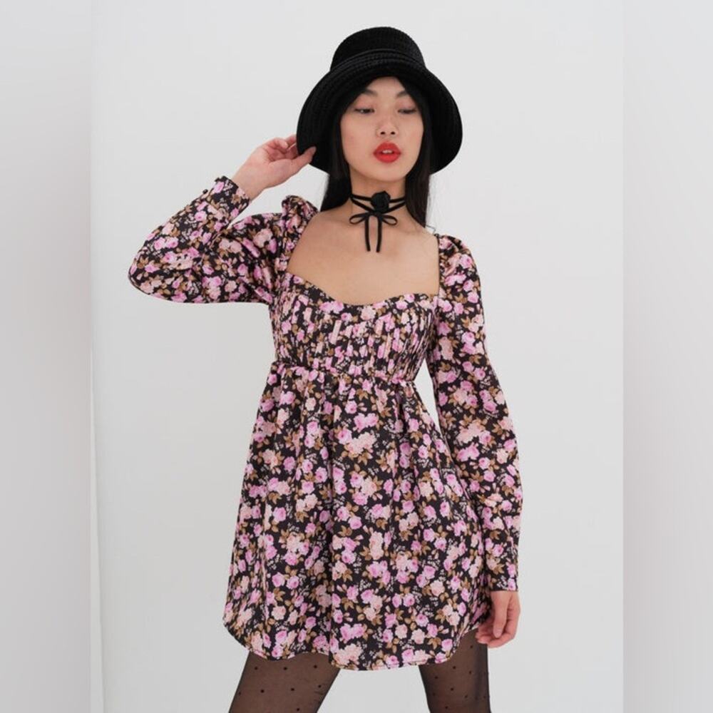 For Love And Lemons Floral Kate Long Sleeve Mini Dress M